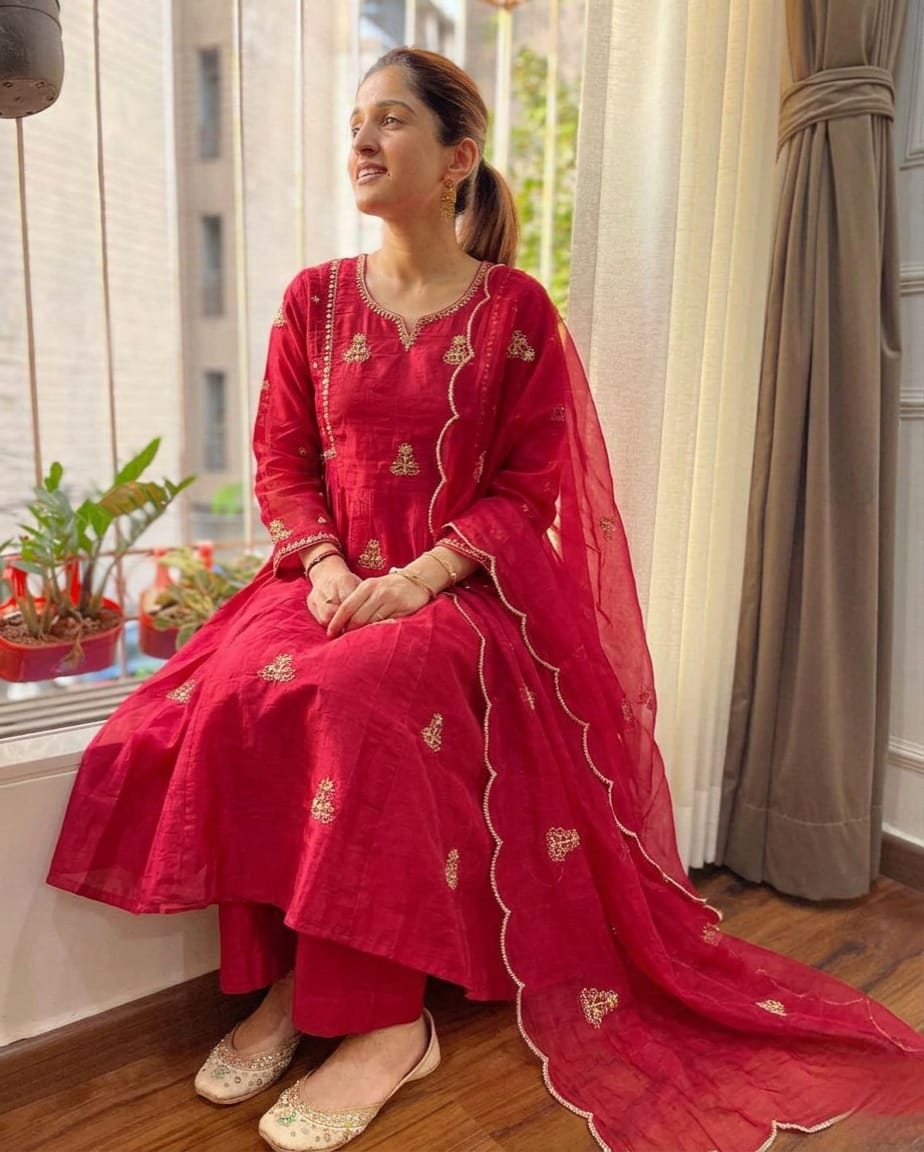 NEW ARIVELLS PURE MUL CHANDERI EMBROIDERY SUIT SET