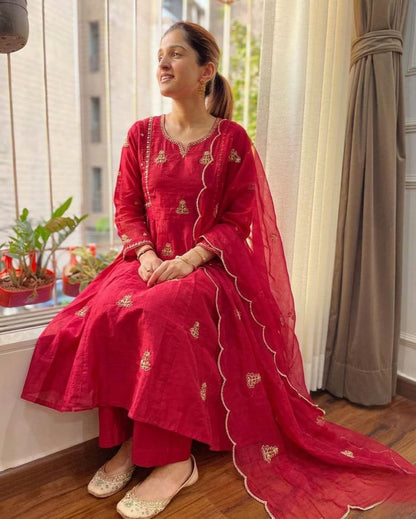 NEW ARIVELLS PURE MUL CHANDERI EMBROIDERY SUIT SET