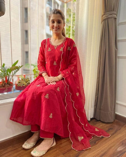 NEW ARIVELLS PURE MUL CHANDERI EMBROIDERY SUIT SET