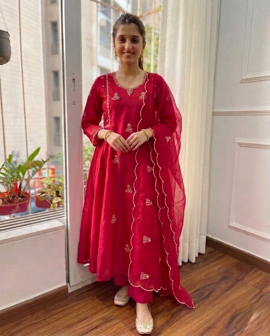NEW ARIVELLS PURE MUL CHANDERI EMBROIDERY SUIT SET