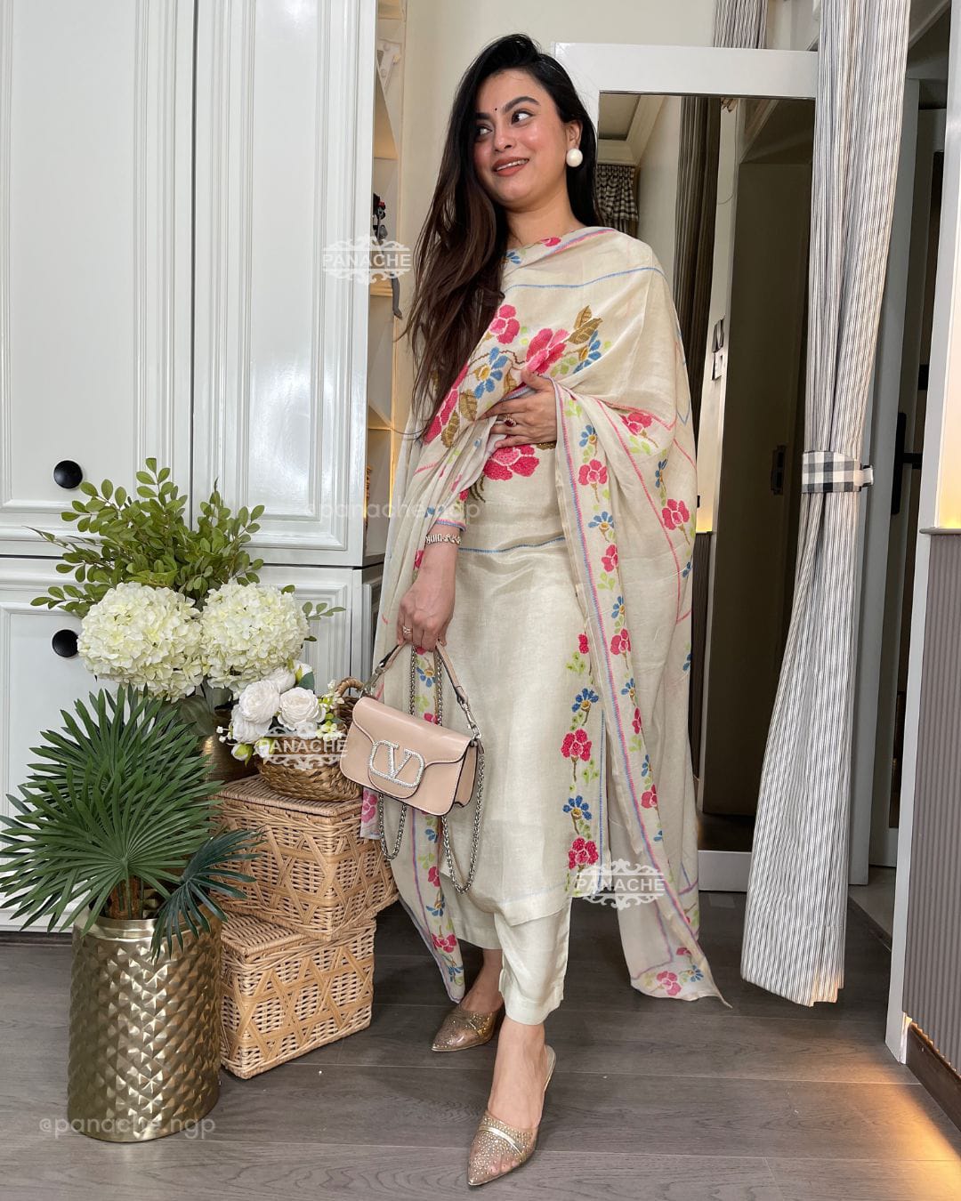 VERY GORGEOUS MUSLIN EMBROIDERED WORK SUIT SET