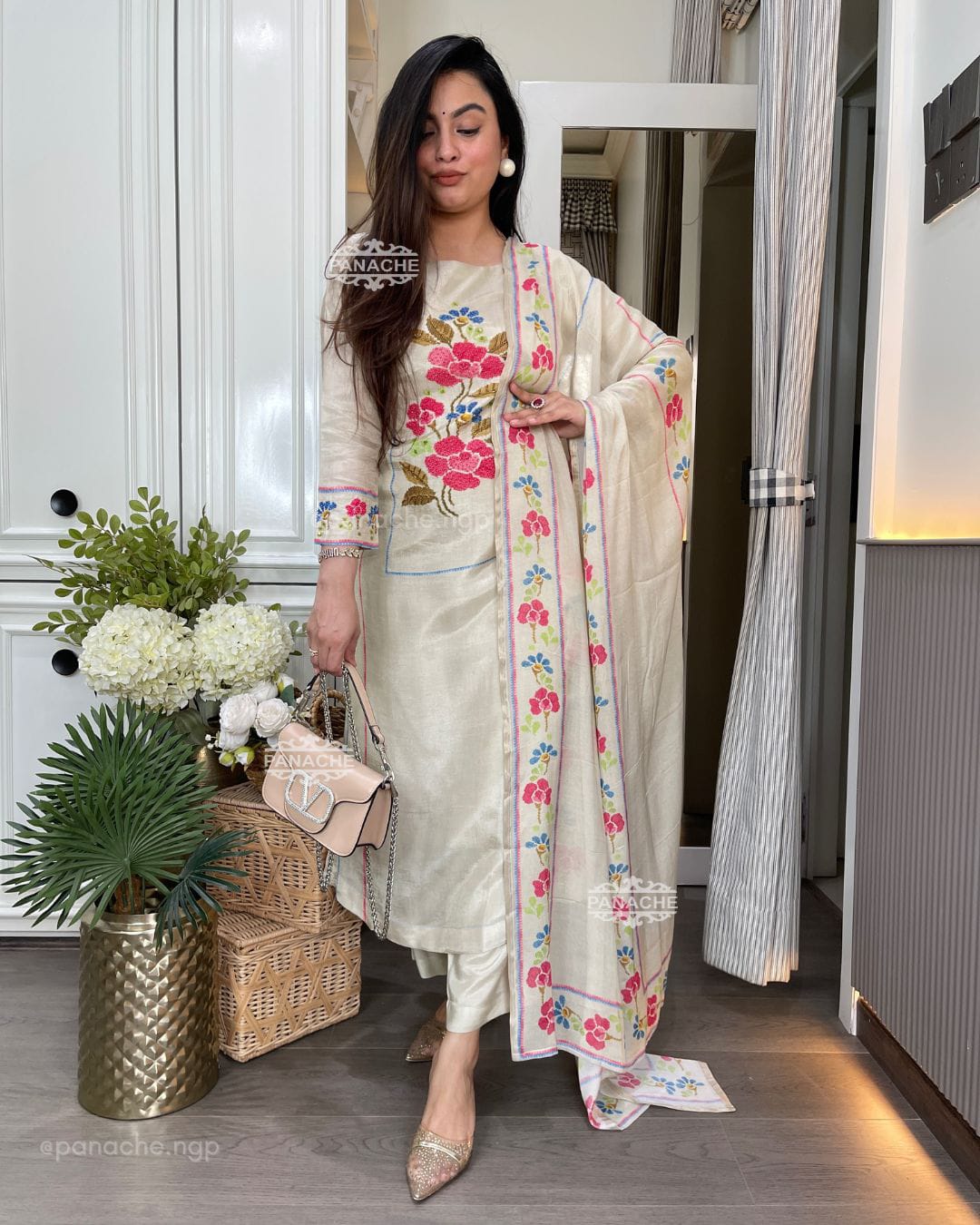 VERY GORGEOUS MUSLIN EMBROIDERED WORK SUIT SET