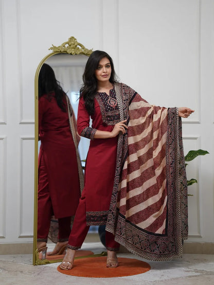 VERY CHARMING PURE COTTON AJARAKH SUIT SET