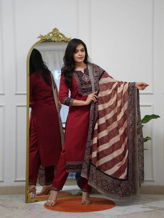 VERY CHARMING PURE COTTON AJARAKH SUIT SET