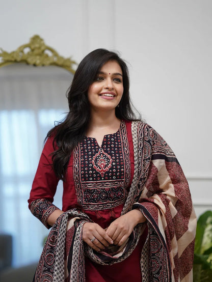 VERY CHARMING PURE COTTON AJARAKH SUIT SET