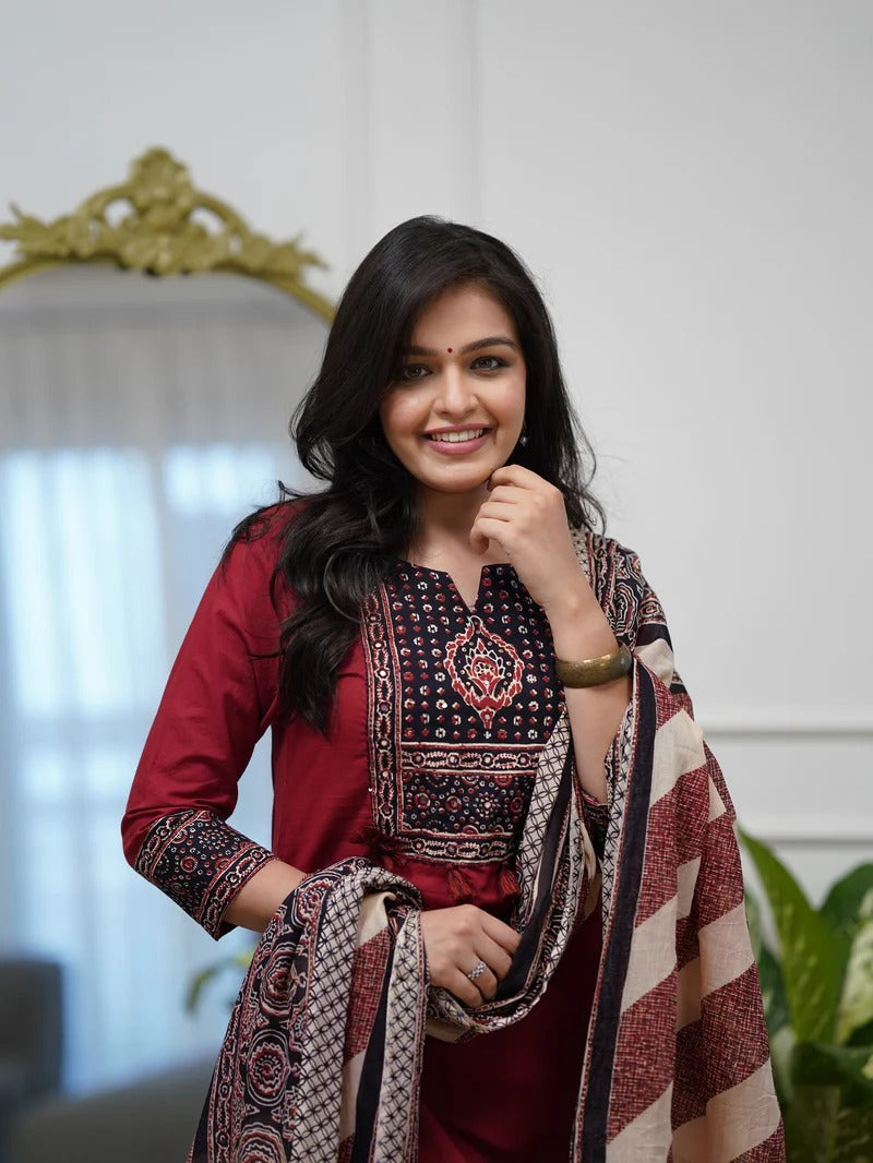 VERY CHARMING PURE COTTON AJARAKH SUIT SET