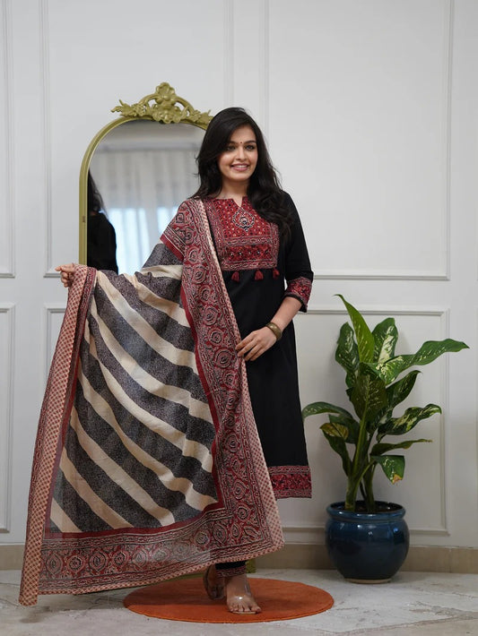 VERY CHARMING PURE COTTON AJARAKH SUIT SET