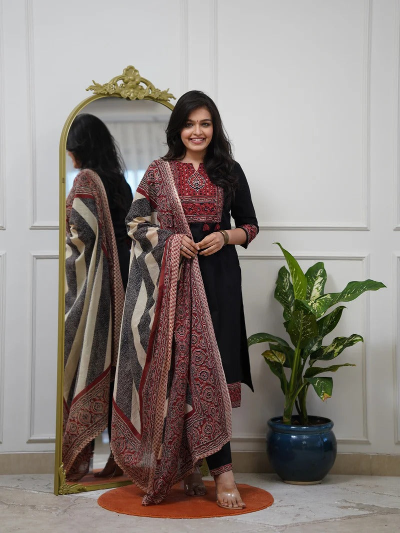VERY CHARMING PURE COTTON AJARAKH SUIT SET
