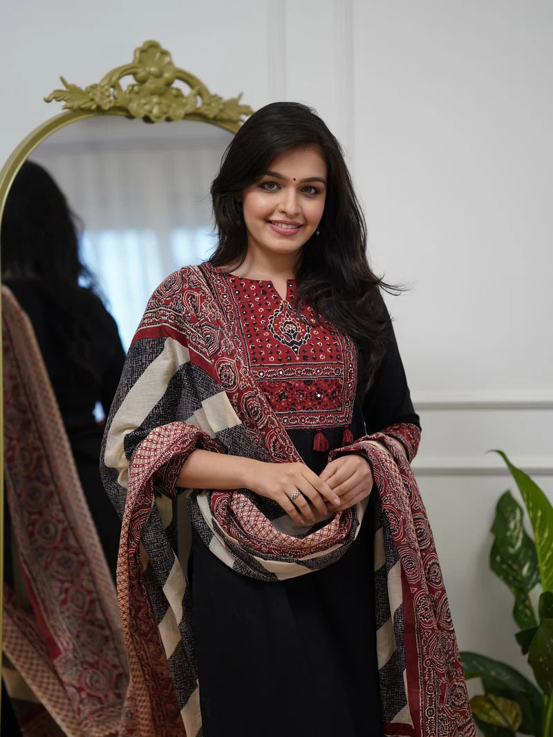 VERY CHARMING PURE COTTON AJARAKH SUIT SET