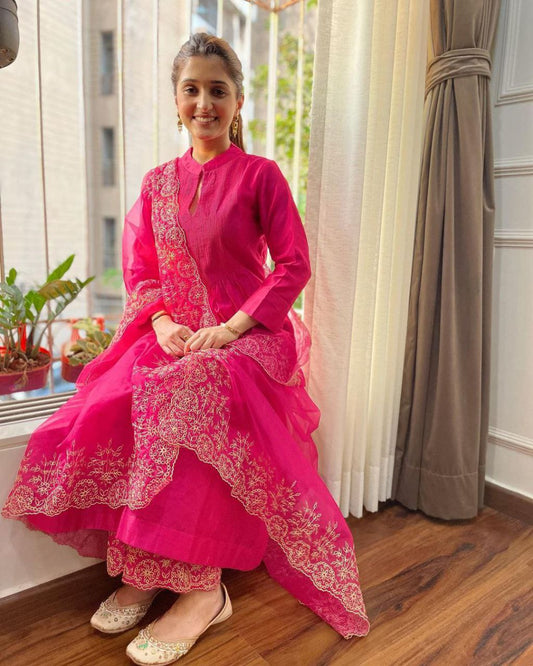 VERY ATTRACTIVE PINK PURE COTTON EMBROIDERY SUIT SET