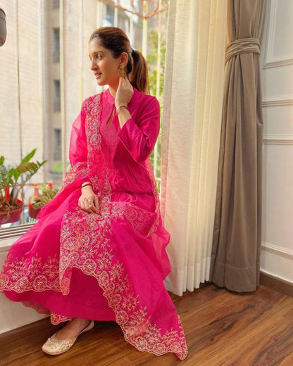 VERY ATTRACTIVE PINK PURE COTTON EMBROIDERY SUIT SET