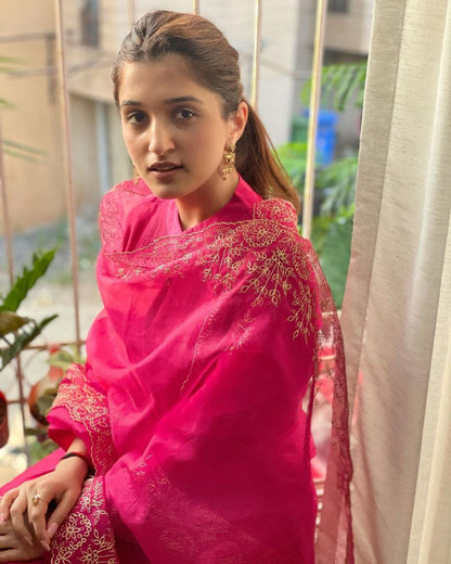 VERY ATTRACTIVE PINK PURE COTTON EMBROIDERY SUIT SET