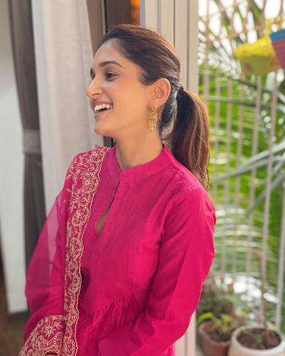 VERY ATTRACTIVE PINK PURE COTTON EMBROIDERY SUIT SET