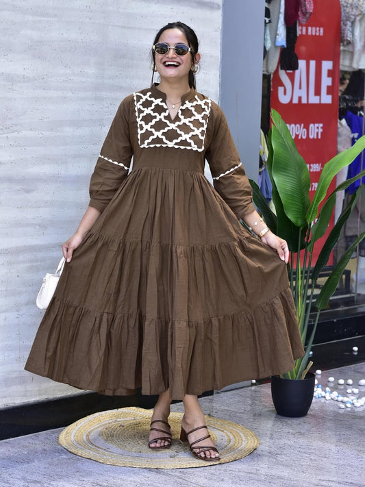 Jaipuri Cotton Gown with Hand Embroidery & Bagru Print