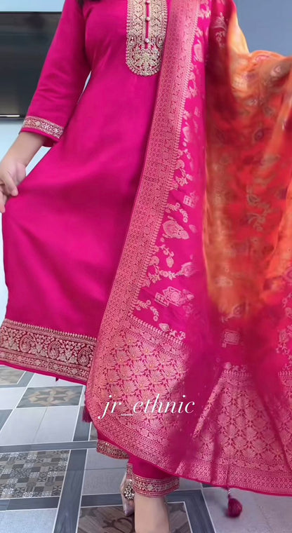 Very Beautiful Designer Pure Banarasi Jequard Wiving Suit Set