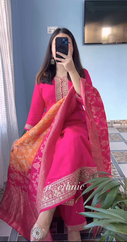 Very Beautiful Designer Pure Banarasi Jequard Wiving Suit Set