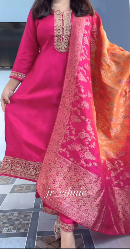 Very Beautiful Designer Pure Banarasi Jequard Wiving Suit Set