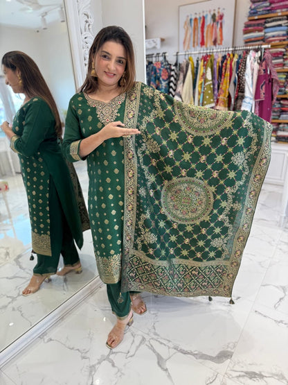 Attractive Designer Pure Banarasi Jequard Wiving Suit Set