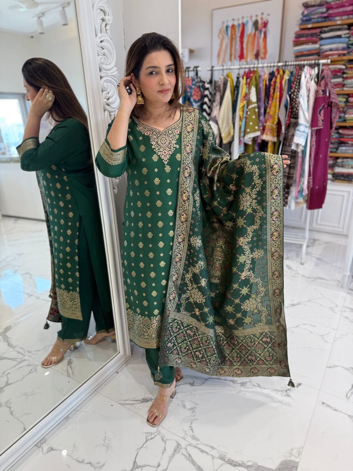 Attractive Designer Pure Banarasi Jequard Wiving Suit Set