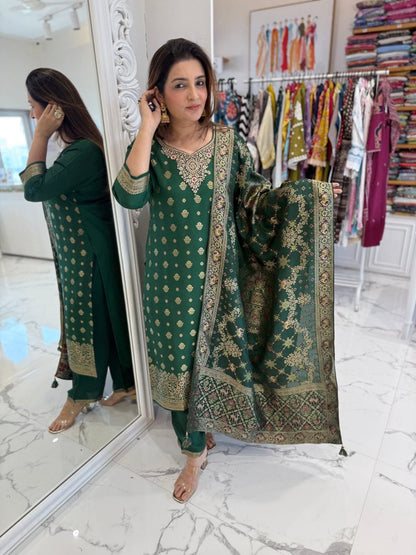 Attractive Designer Pure Banarasi Jequard Wiving Suit Set