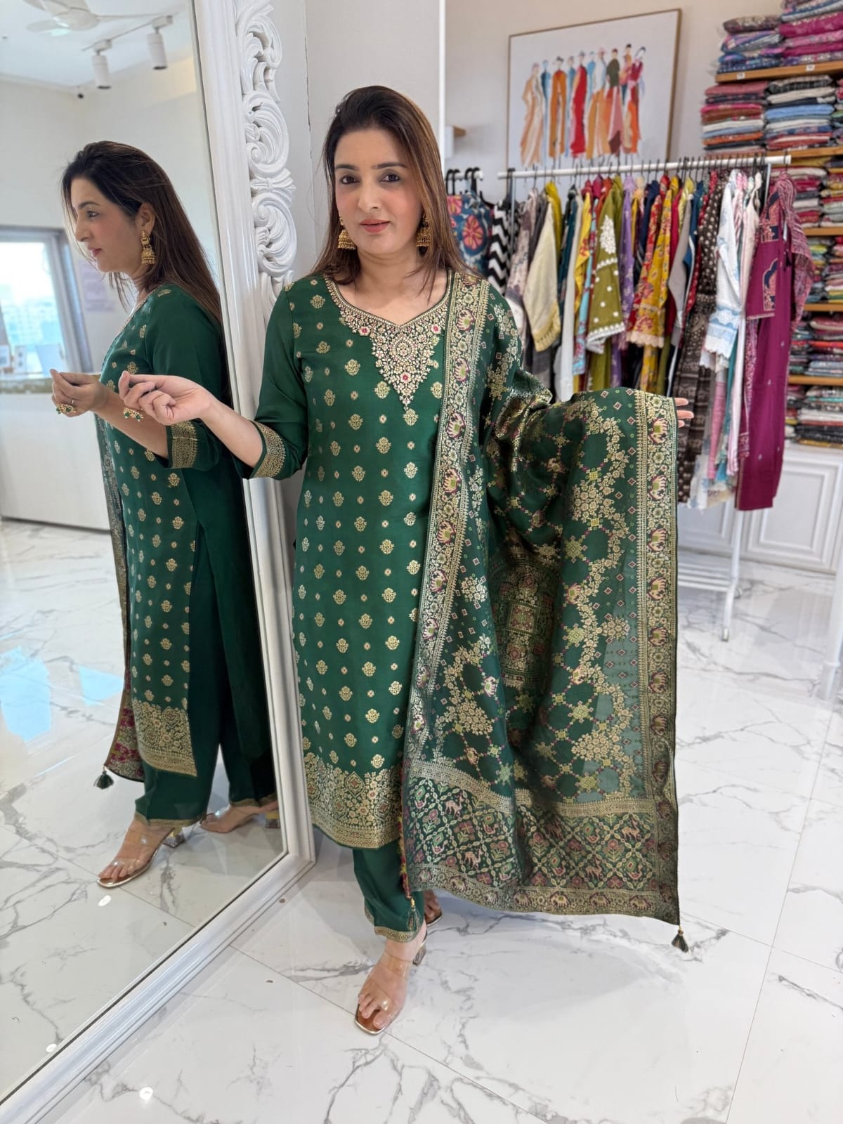 Attractive Designer Pure Banarasi Jequard Wiving Suit Set