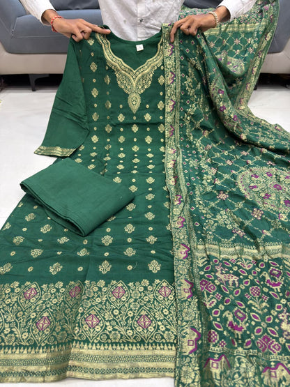 Attractive Designer Pure Banarasi Jequard Wiving Suit Set