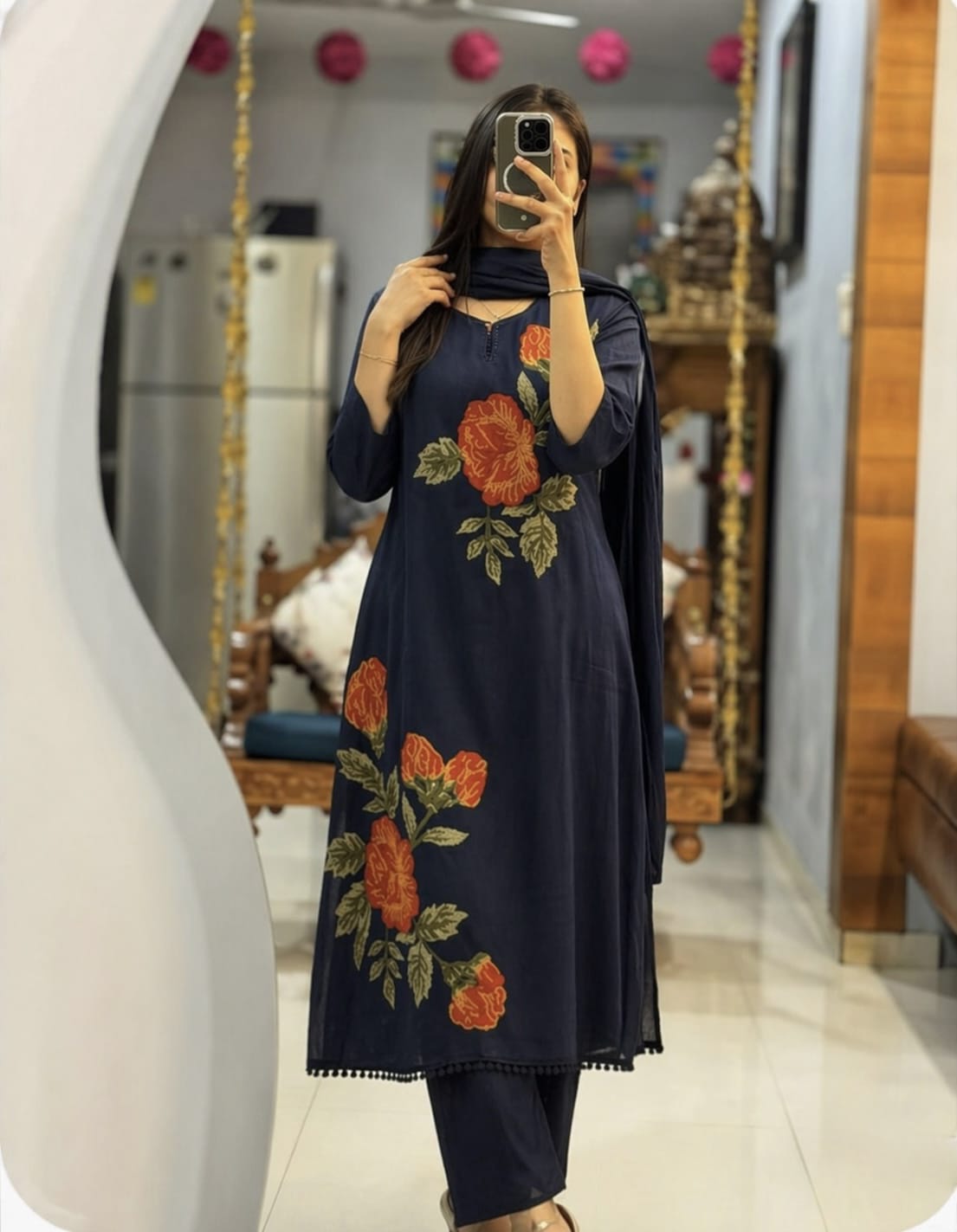 Elegant Rose Embroidery Jaipuri Cotton Suit Sets