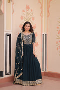 Rama Embroidered Zari Sequins Gown with Dupatta