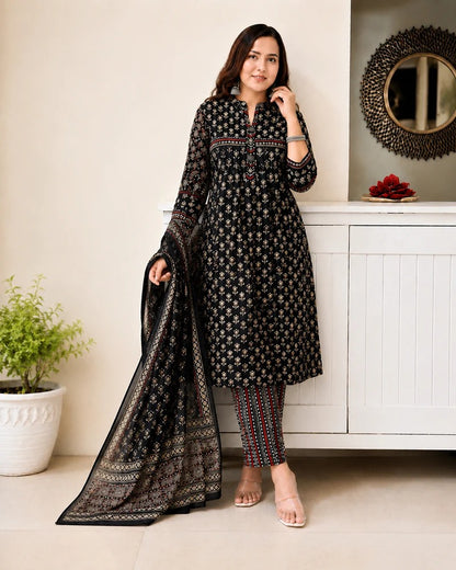 Designer Black Pure Jaipuri TAJ Cotton Suit Set