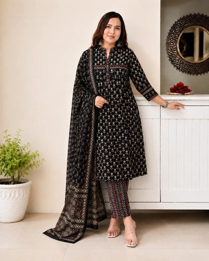 Designer Black Pure Jaipuri TAJ Cotton Suit Set
