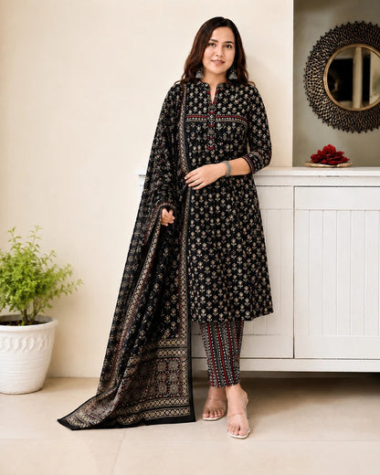 Designer Black Pure Jaipuri TAJ Cotton Suit Set