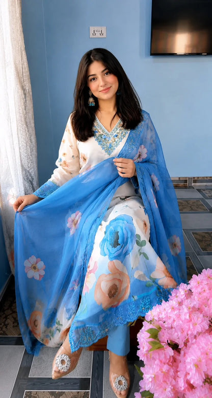 Soft Cotton Chiffon Designer 3 Piece Suit Set