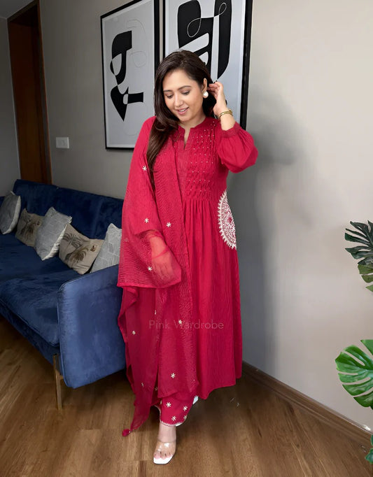 Designer Pure Mul Cotton Embroidered Suit Set with Dupatta