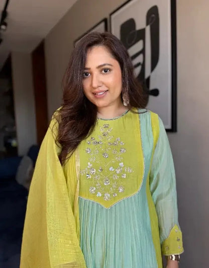 Premium Mul Cotton Embroidered Anarkali Suit Set