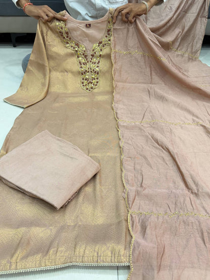 Elegant Kanjivarm Silk Embroidered Kurta Set with Dupatta