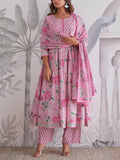 Premium Floral Printed Pure Jaipuri Cotton Anarkali Suit Set