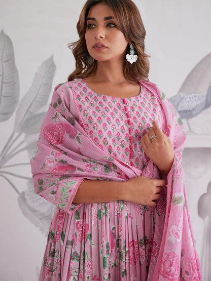Premium Floral Printed Pure Jaipuri Cotton Anarkali Suit Set