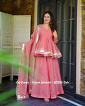 Premium Coral Pink Crunchy Crush Kediya Style Sharara Set with Dupatta