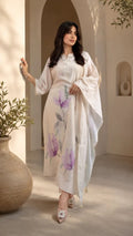 Elegant Floral Print Pure Mul Linen Suit Set With Dupatta