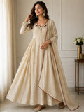 Very Attractive Pure Mul Chanderi Embroidered Anarkali Set
