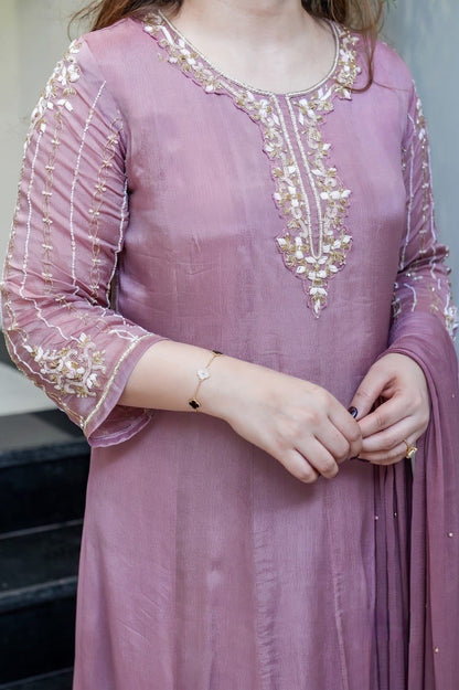 Dusty Pink Pure Glass Tissue Anarkali Gown