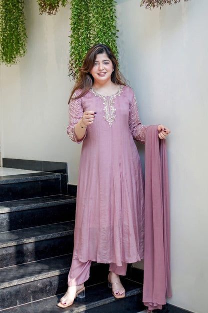 Dusty Pink Pure Glass Tissue Anarkali Gown
