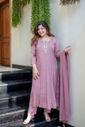 Dusty Pink Pure Glass Tissue Anarkali Gown