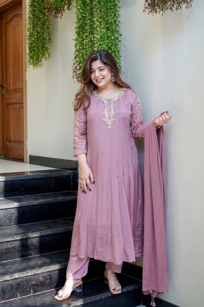 Dusty Pink Pure Glass Tissue Anarkali Gown