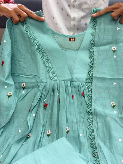 Sage Petal Grace Anarkali Suit Set