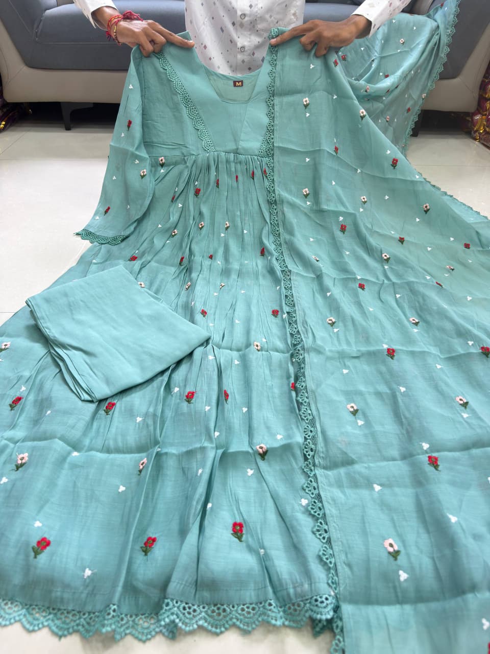 Sage Petal Grace Anarkali Suit Set