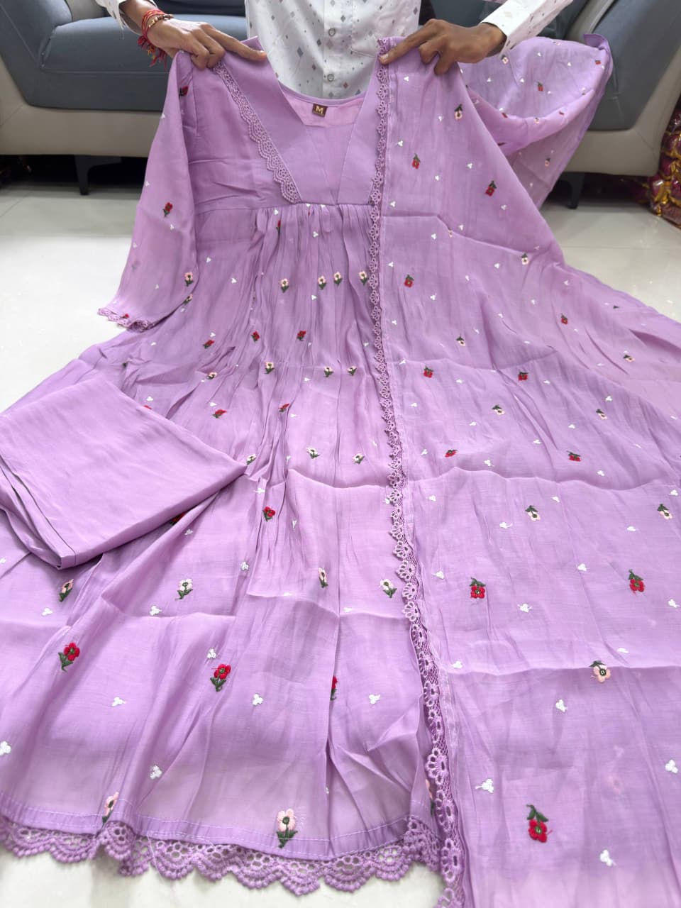 Lilac Meadow Lace Anarkali Suit Set