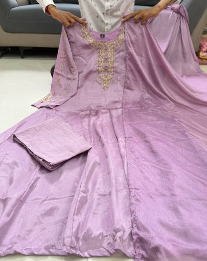 Dusty Pink Pure Glass Tissue Anarkali Gown