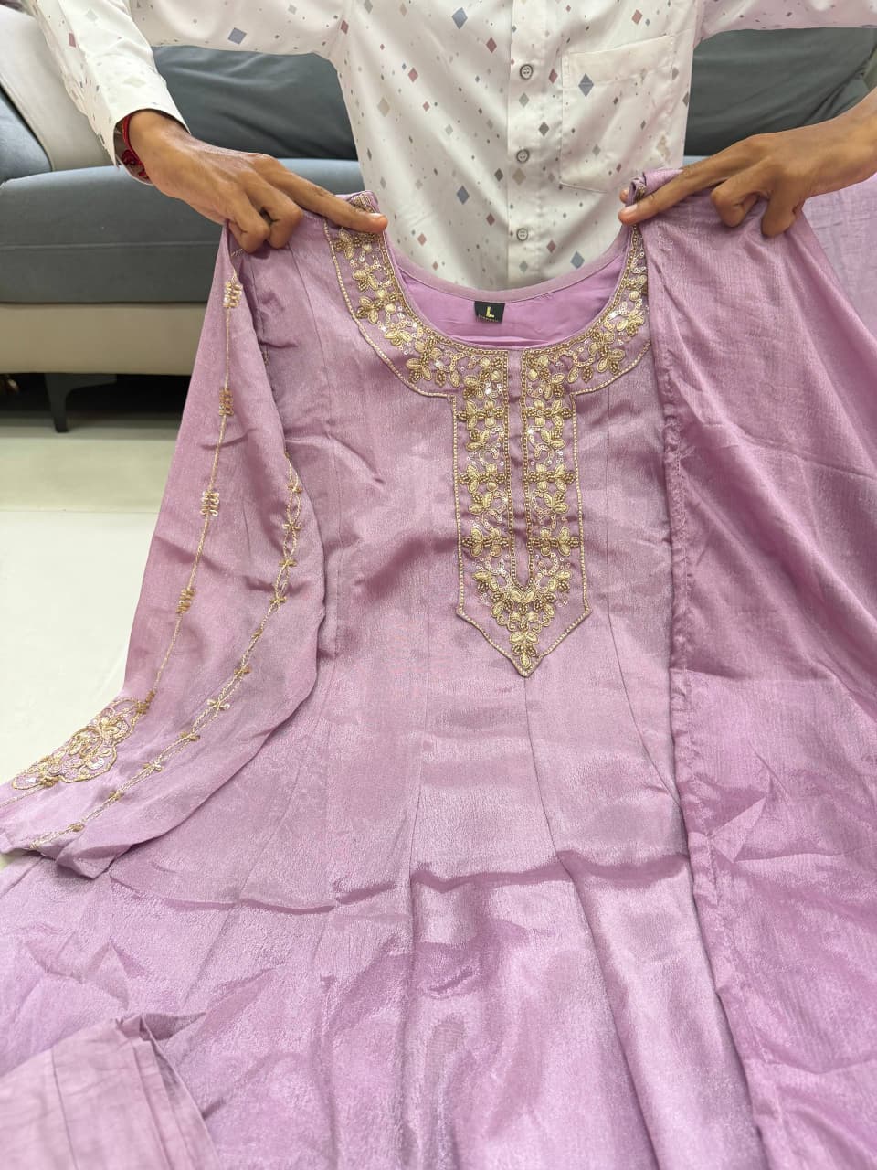 Dusty Pink Pure Glass Tissue Anarkali Gown
