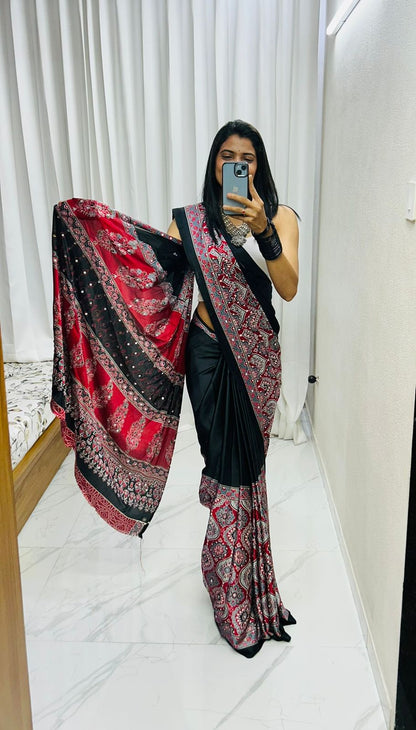 The Diya Radiance Look Royal Black Gajji Silk Saree With Mirror Work